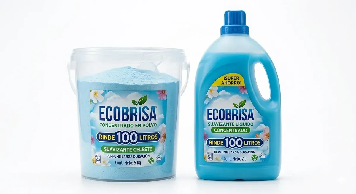 Suavizante celeste Ecobrisa con rendimiento de 100 litros